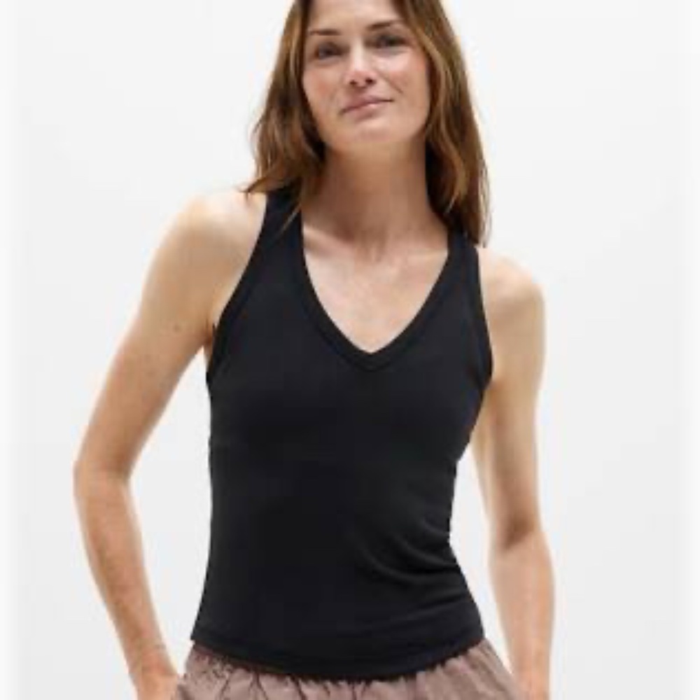 Black Athleta vneck Ribbed  Top